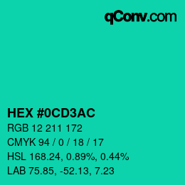 Color code: HEX #0CD3AC | qconv.com