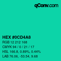 カラーコード: HEX #0CD4A8 | qconv.com