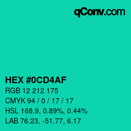 Color code: HEX #0CD4AF | qconv.com