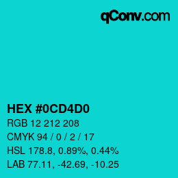 カラーコード: HEX #0CD4D0 | qconv.com