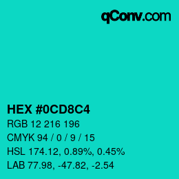 Color code: HEX #0CD8C4 | qconv.com