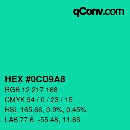 カラーコード: HEX #0CD9A8 | qconv.com