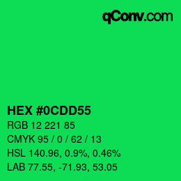 カラーコード: HEX #0CDD55 | qconv.com
