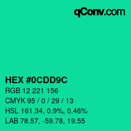 Color code: HEX #0CDD9C | qconv.com