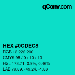 カラーコード: HEX #0CDEC8 | qconv.com