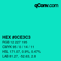 Color code: HEX #0CE3C3 | qconv.com