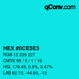 Color code: HEX #0CE5E3 | qconv.com