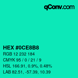 Color code: HEX #0CE8B8 | qconv.com
