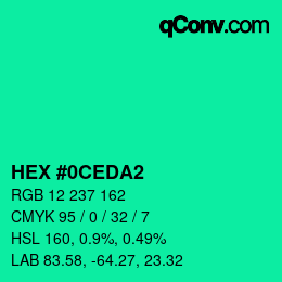 Farbcode: HEX #0CEDA2 | qconv.com