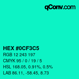Color code: HEX #0CF3C5 | qconv.com