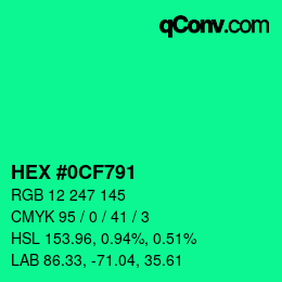 カラーコード: HEX #0CF791 | qconv.com