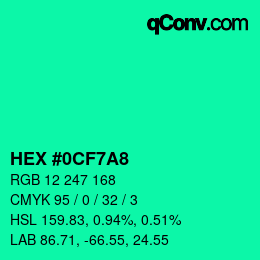 カラーコード: HEX #0CF7A8 | qconv.com