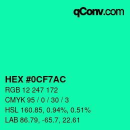 Color code: HEX #0CF7AC | qconv.com
