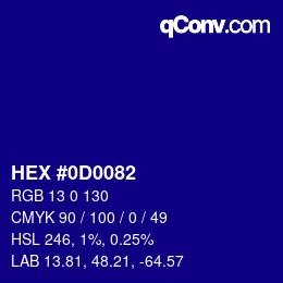 Color code: HEX #0D0082 | qconv.com