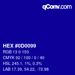 颜色代码: HEX #0D0099 | qconv.com