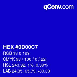 颜色代码: HEX #0D00C7 | qconv.com