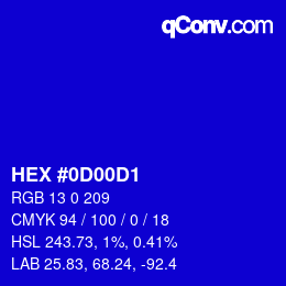 Color code: HEX #0D00D1 | qconv.com