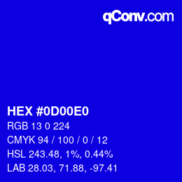 Color code: HEX #0D00E0 | qconv.com