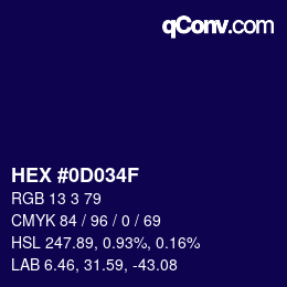 颜色代码: HEX #0D034F | qconv.com