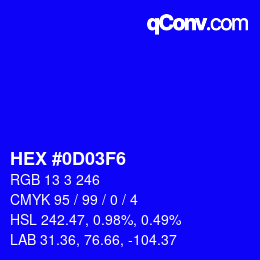 カラーコード: HEX #0D03F6 | qconv.com