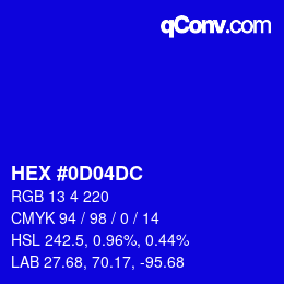 Color code: HEX #0D04DC | qconv.com