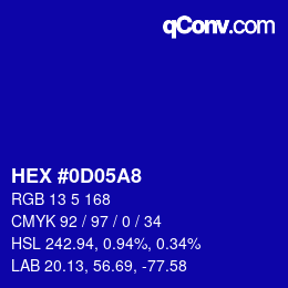 Color code: HEX #0D05A8 | qconv.com
