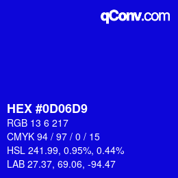 Color code: HEX #0D06D9 | qconv.com