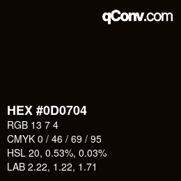 颜色代码: HEX #0D0704 | qconv.com