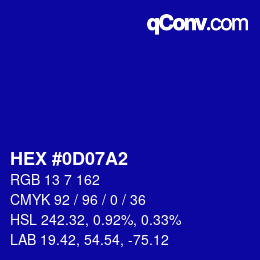 Color code: HEX #0D07A2 | qconv.com