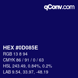 Farbcode: HEX #0D085E | qconv.com
