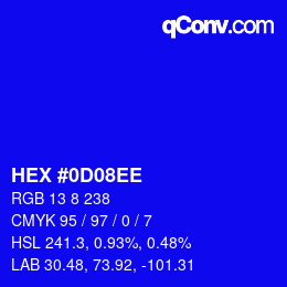 カラーコード: HEX #0D08EE | qconv.com