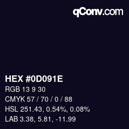 カラーコード: HEX #0D091E | qconv.com