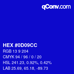カラーコード: HEX #0D09CC | qconv.com