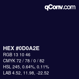 Color code: HEX #0D0A2E | qconv.com