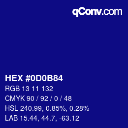 カラーコード: HEX #0D0B84 | qconv.com