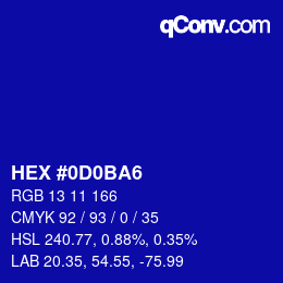 Color code: HEX #0D0BA6 | qconv.com