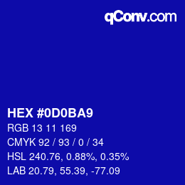 Color code: HEX #0D0BA9 | qconv.com