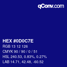 Color code: HEX #0D0C7E | qconv.com