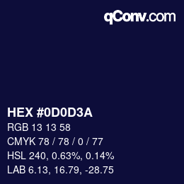 Color code: HEX #0D0D3A | qconv.com