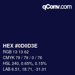 Color code: HEX #0D0D3E | qconv.com
