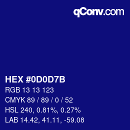 Color code: HEX #0D0D7B | qconv.com