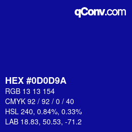 Color code: HEX #0D0D9A | qconv.com