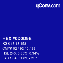 Color code: HEX #0D0D9E | qconv.com
