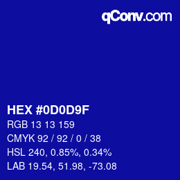 Color code: HEX #0D0D9F | qconv.com