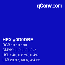 Color code: HEX #0D0DBE | qconv.com