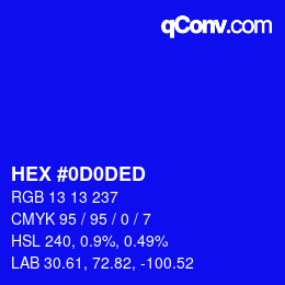 Code couleur: HEX #0D0DED | qconv.com