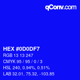 カラーコード: HEX #0D0DF7 | qconv.com