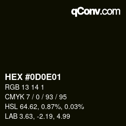 Farbcode: HEX #0D0E01 | qconv.com