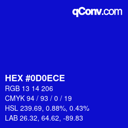 Farbcode: HEX #0D0ECE | qconv.com