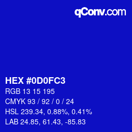 カラーコード: HEX #0D0FC3 | qconv.com